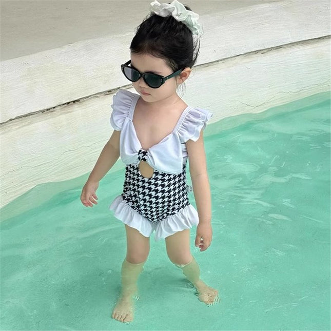Girls One-Piece Swimsuit 2025 New Summer Fashion Small Flying Sleeve Swimsuit for Kidsren and Middle-Aged Kidsren Kidsren's Bow Swimsuit
