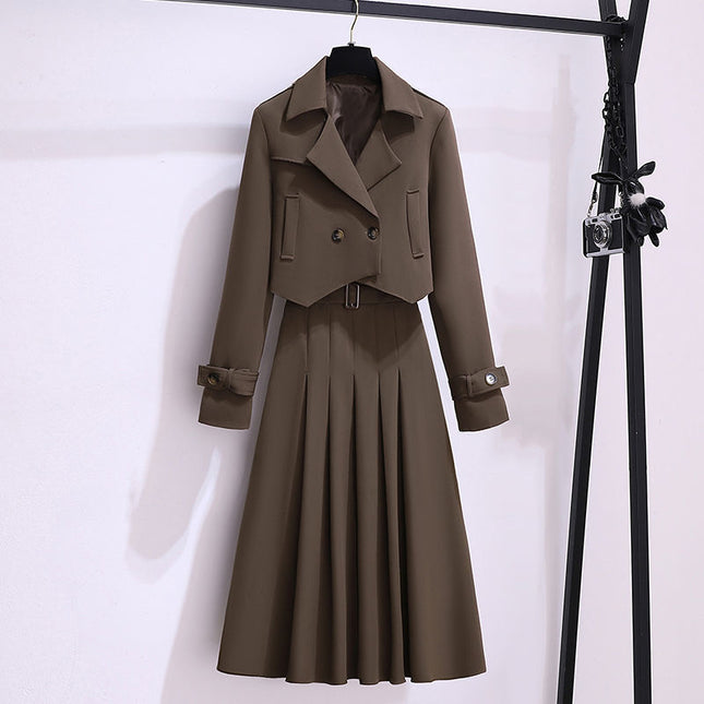 Plus Size Women's Suit Jacket and Skirt Two-Piece Set 2025 Autum New Fat Girl French Design Suit