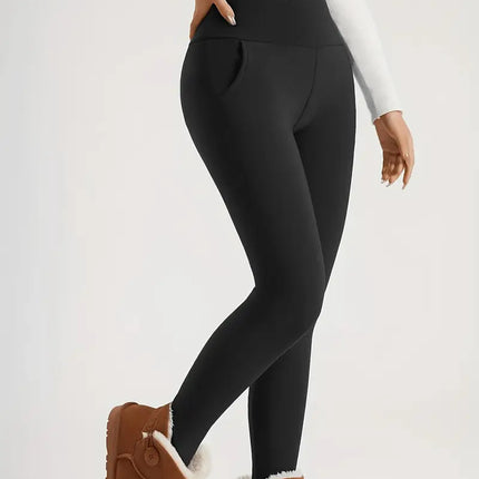 Cross-Border Women's High Waist Warm Fleece-Lined Leggings - Super Soft Stretch Yoga Pants Pocket Casual Pants