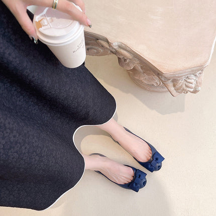 Flat shoes soft bottom women's summer rubber plastic shoes shallow mouth Black breathable non-slip bow fish mouth jelly shoes foreign trade