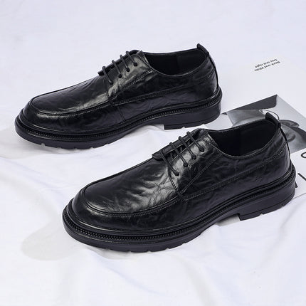 2026 Spring New Lace-Up Men's Shoes, Versatile Men's Black Genuine Breathable Soft Leather Soft-Soled Business Casual Leather Shoes