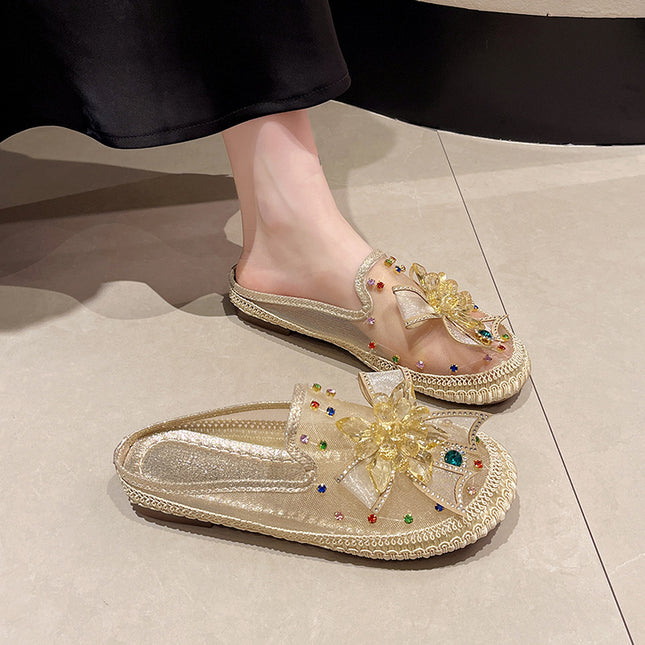 Rhinestone Bow Fisherman Shoes Women's 2025 Spring and Summer New Korean Style Flat-bottom Fashion Leg Casual Shoes Women