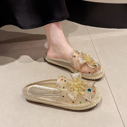Rhinestone Bow Fisherman Shoes Women's 2025 Spring and Summer New Korean Style Flat-bottom Fashion Leg Casual Shoes Women