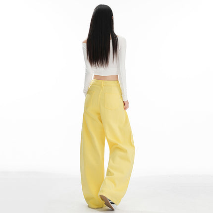 Early Autumn New Design Pleated Wide-Leg Jeans for Women, Versatile, Fashionable, Comfortable, High-Waisted, Loose Straight Pants