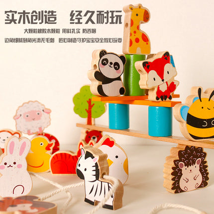 Wooden cartoon creative puzzle children's thinking action balance animal balance beaded parent-child interactive wooden toy