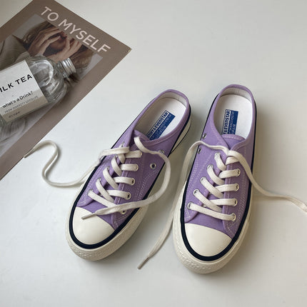 Thick-Soled Canvas Shoes, Half-Flop Women's Shoes, White Shoes for Women, 2025 Spring New Style, Heelless Slip-On Half-Stepping Lazy Shoes for Women