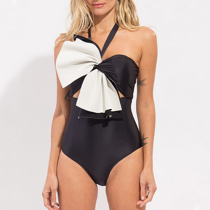 2024 Amazon AliExpress one-piece swimsuit bow decoration hot spring holiday Hepburn style swimsuit women's 2575
