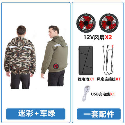 Hooded Sun Protection Air-Conditioned Clothing, Summer Air-Conditioned Clothing with Fan for Cooling, Outdoor Camouflage Work Clothes, Wholesale Workwear