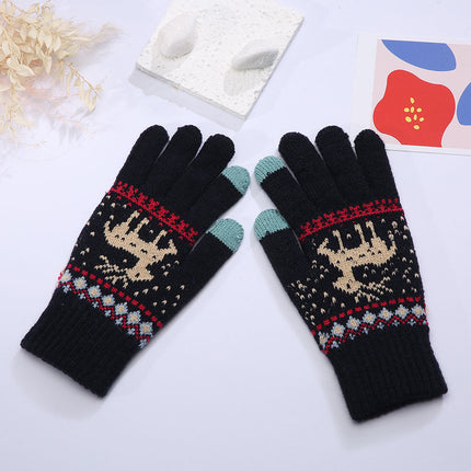 Knitted Touch Screen Gloves Men's and Women's Couple Gloves Autumn and Winter Korean Style Fawn Jacquard All-match Cold-proof Warm Cross-border Gloves
