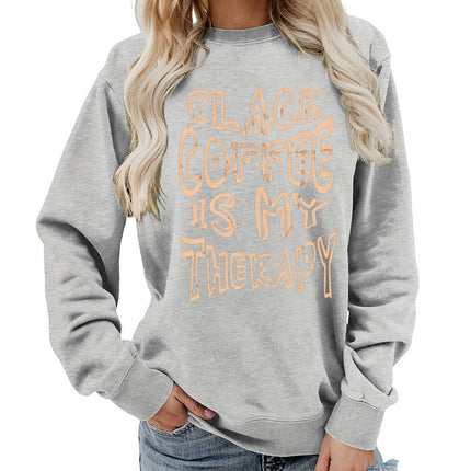 Amazon Source Black Coffee Printed Round Neck Women's Top Sweatshirt Coat Casual Loose European Size Winter
