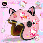 Children's 3c thickening + cat t2 / Pink half helmet + rocking cat + black pink fox ears