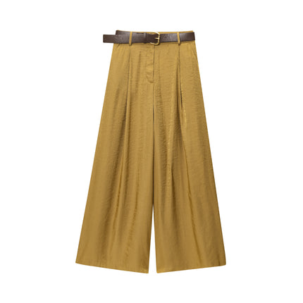 Z Foreign Trade Cross-Border Old Money Style Women's Clothing 2025 New Ins-Style Wide-Leg Pants with Belt, Silk Satin Casual Long Trousers