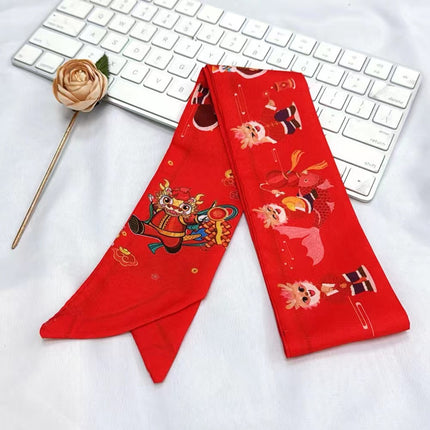 Children's Dragon New Year red long silk scarf headdress festive braided hair rope girls' hair tie ribbon hair rope hair accessories