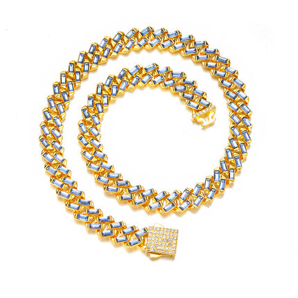 Amazon New Blue T Square Diamond Cuban Chain 13mm Men's Heavy Industry Miami Necklace Jewelry Cross-border Exclusive