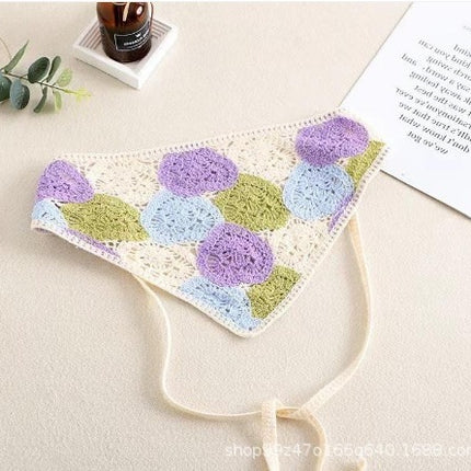 Hot Girl Internet Celebrant Photo Flower French Style Triangle Scarf Headscarf Women's Cute Knitted Hair Band Silk Scarf High-grade Headwear Summer