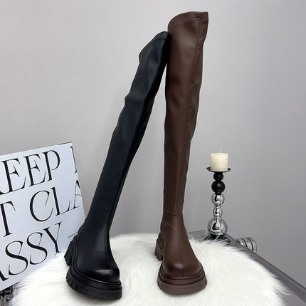 Maillard Over-The-Knee Boots 2025 Autumn and Winter Fleece-Lined Thick-Soled Heightening Boots Women's High Boots Slim Elastic Boots