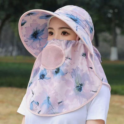 Summer Tea-Picking Sun Protection Hat, Sun Hat for Women, Anti-Uv Hat, Face Mask, Breathable Sun Protection for Cycling and Working