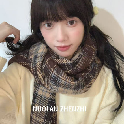 New Maillard Cashmere Plaid Scarf Women's Autumn and Winter Thickened Warm Shawl Dual-purpose Solid Color Student Scarf