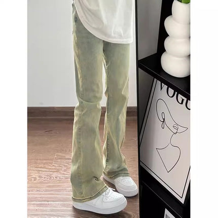 Yellow Mud Wide Leg Jeans Women's Fashion All-match New American Style Retro Slimming High Street Design Sense Straight Pants