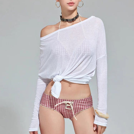 Original Manufacturer European and American Hot-Selling Retro Plaid Bikini Sexy Two-Piece Swimsuit for Women with Small Bust, Push-Up Vacation Swimwear