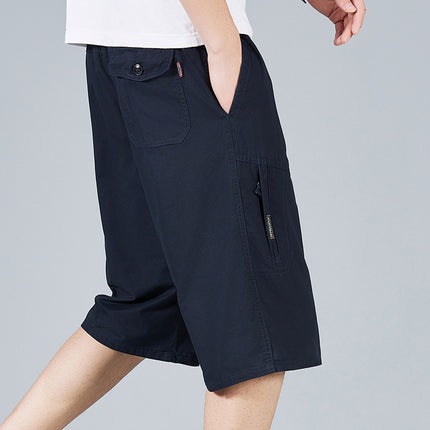 Zorochilde Capri Pants Men's Summer Thin Shorts Pure Cotton Mid-length Pants Outer Wear plus size Workwear Pants Casual Loose