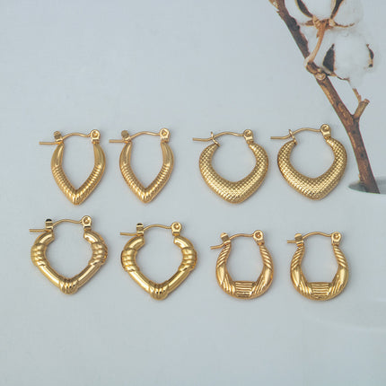 Stainless Steel Gold Earrings Fashion Elegant All-match Simple Geometric Heart-shaped Titanium Steel Women's Earrings Light Luxury High-end Sense