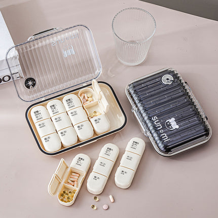 Portable Pill Box, Medicine Dispenser, Three Meals a Day Mini Medication Reminder Box, Seven Days a Week, Can Be Stacked