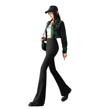 Spring and Autumn Thin Shark Flare Pants for Women, High-Waisted, Draping, Plus-Size Slimming Floor-Length Black Pants