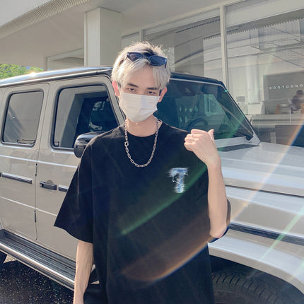 Heavy Weight Cotton 220g Trendyy Blur Lightning 7 Printed T-Shirt Boys Digital 7 Printed Three-Quarter Sleeve T-Shirt Teenagers