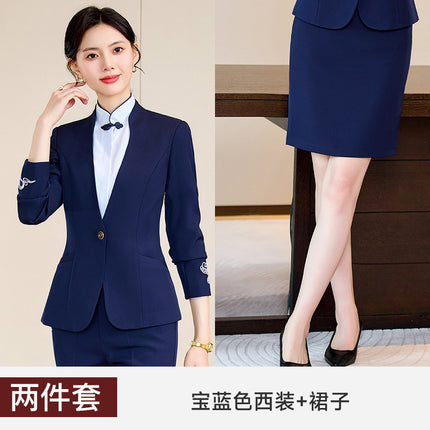 Blue Ladies Professional Suit Vest suit Hotel Front Desk KTV Reception Chinese Restaurant Waiter Work Clothes
