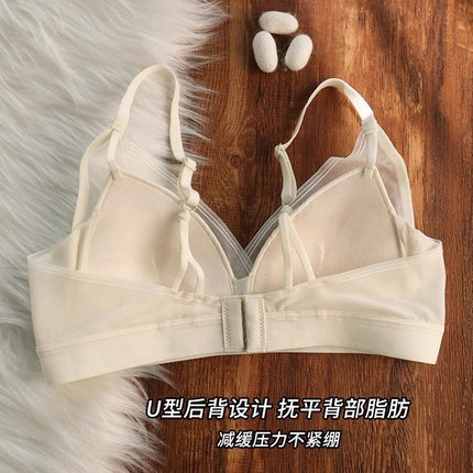 Summer sweet fairy pure desire small chest bra! Thin Gauze Triangle Cup Bra Mulberry Silk Silk Underwear Comfortable Cover
