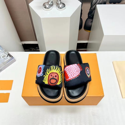 2023 Summer New Style Platform Thick Bottom Pumpkin Velcro Outer Wear Lazy Flip-Flops Embroidered Casual Flat Sandals