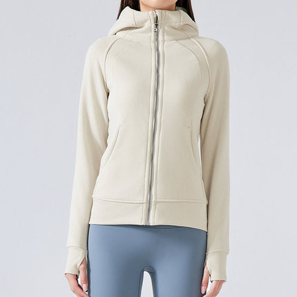 Sports Sweatshirt Jacket Autumn and Winter New Color Jacket Zipper Hooded Fleece-Lined Thickeneded Warm Running Fitness Yoga Wear for Women