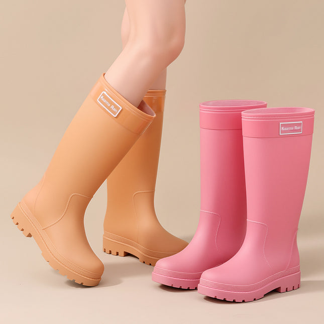 Japanese-Style Pink High-Heeled Women's Rain Boots Urban Commuting Sweet and Sassy Rain Shoes Rubber Shoes Water Shoes Non-Slip Long Tube Women's Water Boots Rubber Boots