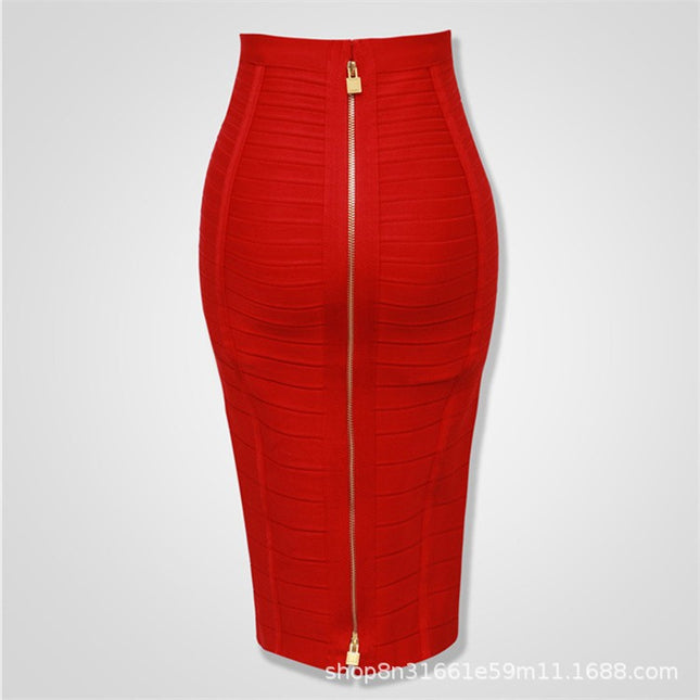 Amazon Aliexpress Best-Selling 16-Color Bandage Skirt Stripesd Zipper Double-Open Sexy High-Waist Hip Skirt Skirt