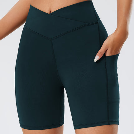 [Waist Yoga Shorts with Pocket] Cross Waist Yoga Workout