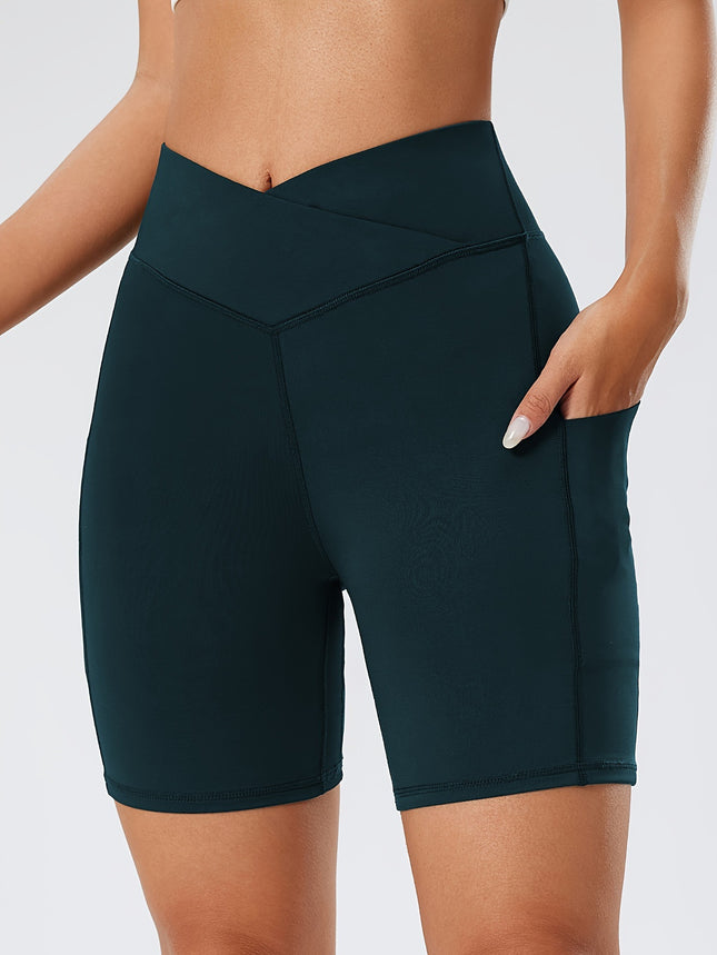 [Waist Yoga Shorts with Pocket] Cross Waist Yoga Workout