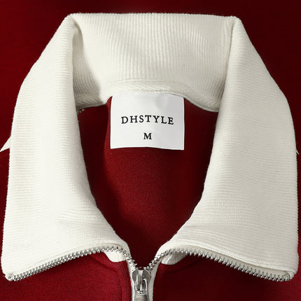 wine red 380g blockbuster fashion brand zipper cardigan coat autumn and winter color matching long sleeve solid color basic stand collar sweater men