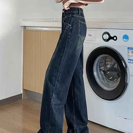 Autumn 2024 New High Waist Wide Leg Jeans Loose All-match Design Sense Dark Dash Wide Leg Long Pants