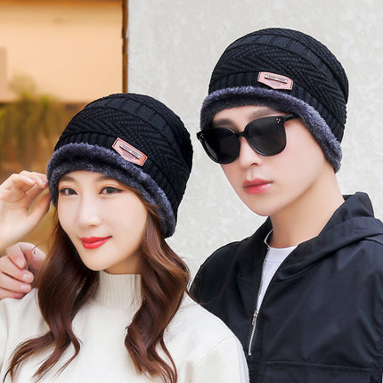 Winter Scarf Hat Two-Piece Set Fleece-Lined Warm Knitted Hat Outdoor Cycling Cold-Proof Woolen Hat Men's Pullover Hat
