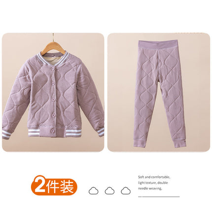 Source Winter Warm School Uniform Fleece-Lined Thickened Inner Wear Children's Student Base Cotton Coat and Pants Set Wholesale