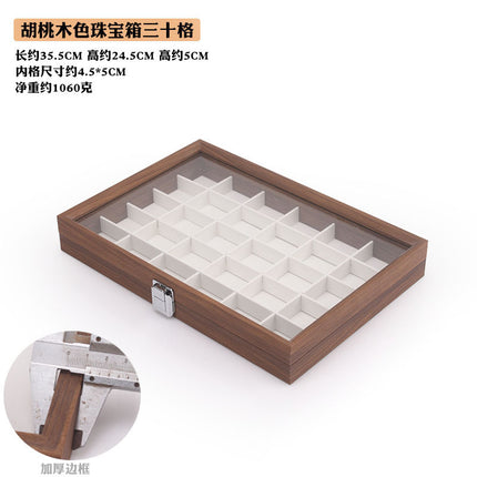 Fashion walnut grain white leather jewelry box with lid dustproof earrings earrings earrings storage box ring necklace bracelet tray