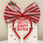 Red striped bow headband