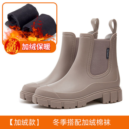 Cross-border fashion Chelsea rain shoes women's thick-soled waterproof elastic water shoes non-slip kitchen rubber shoes waterproof car wash shoes