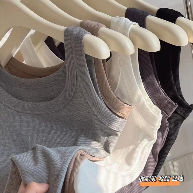 Women's Crewneck Anti-running Light Vest Casual Base Pure Cotton Anti-running Light Parm Thread All-match Beautiful Back Summer Outer Wear