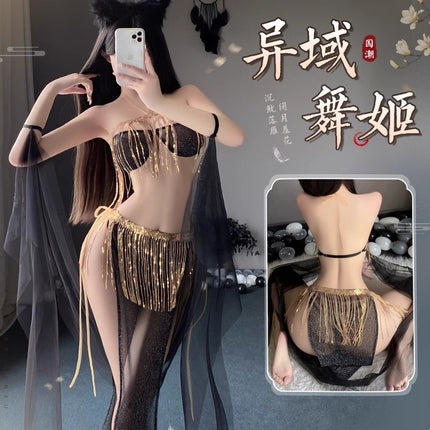 Exotic Dancer Sexy Strappy Bellyband Han Dynasty Nightgown Lace See-Through Pajamas Chiffon Suspender Nightgown Pure Lust Style