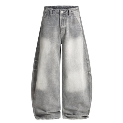 Jiamu Gray American High Street Baggy Jeans Unisex Wide-Leg Jeans for Men and Women Loose Silhouette Banana Pants