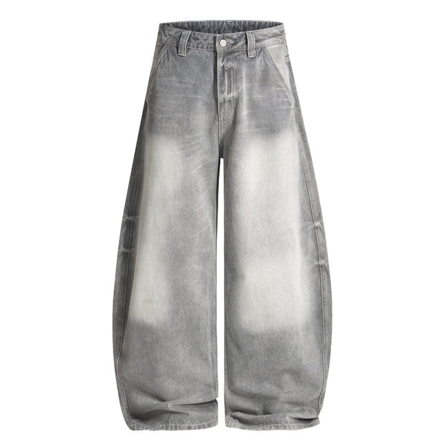 Jiamu Gray American High Street Baggy Jeans Unisex Wide-Leg Jeans for Men and Women Loose Silhouette Banana Pants