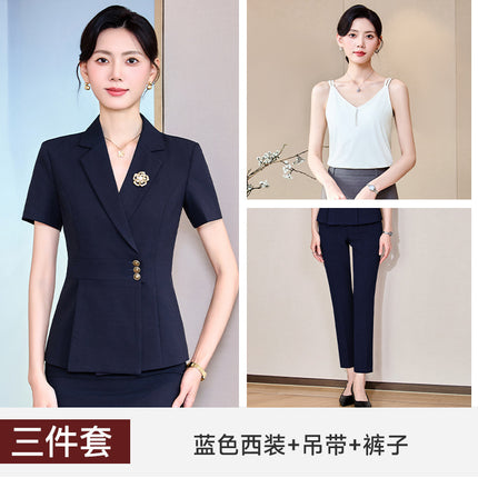 Stewardess Fan Short-sleeved Suit suit Women's Summer Thin Work Clothes Elegant High-end Beauty Salon Jewelry Store Business Wear