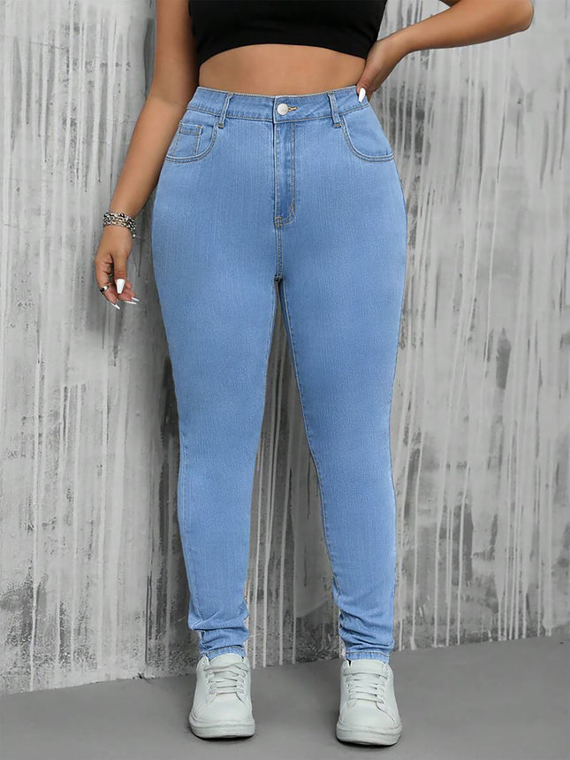Guangzhou Supply Chain Tiktok Pop In-Stock Women's Jeans High-Stretch Zipper Mid-Waist Skinny Pants